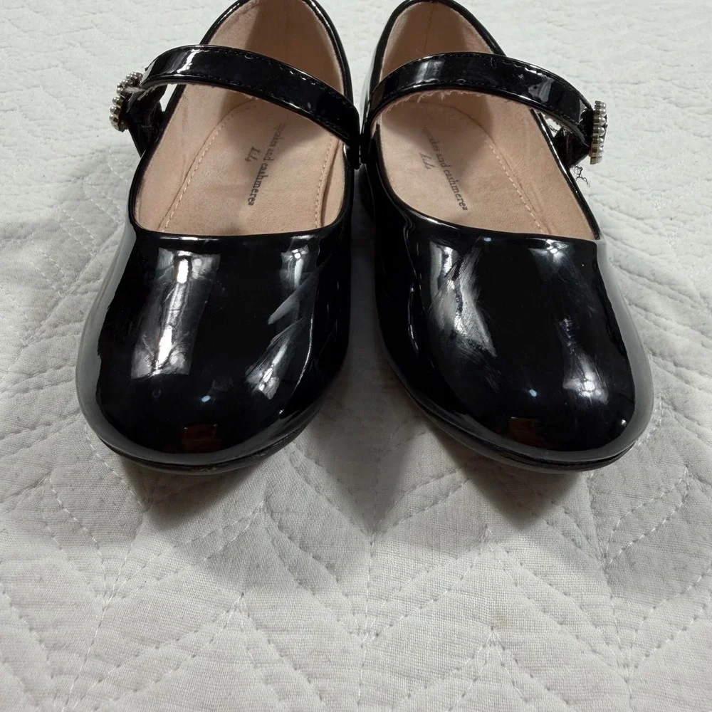 Kids Black Patent Mary Jane Shoes Rhinestone Buckle Cupcakes and Cashmeres Sz 10
